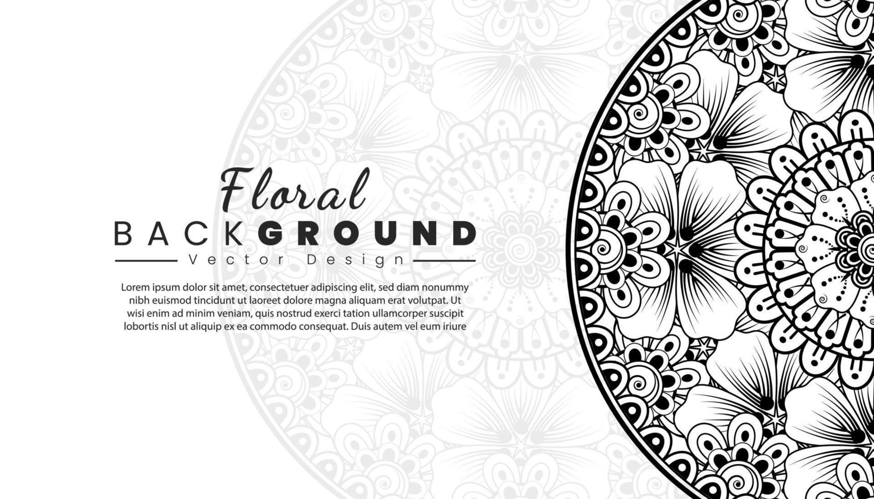 Background with mehndi flowers. Black lines on white background. Banner or card template vector