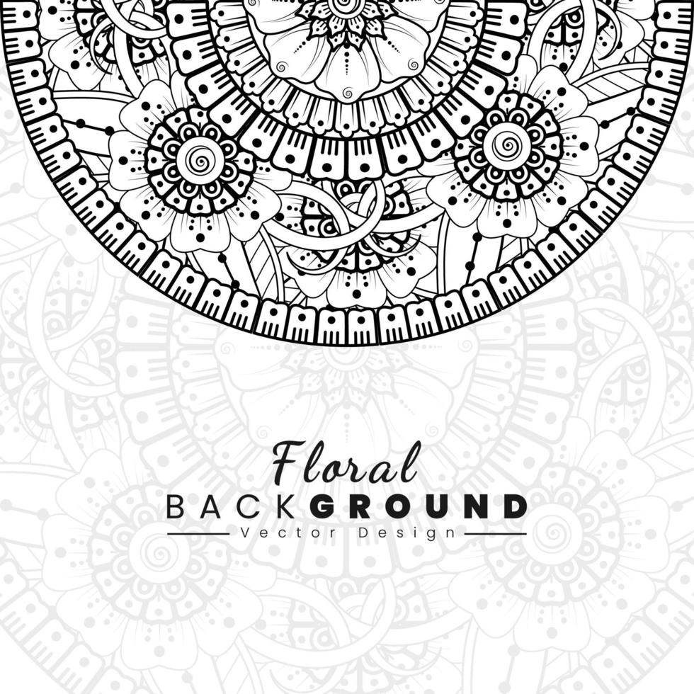 fondo con flores mehndi. líneas negras sobre fondo blanco. banner o plantilla de tarjeta vector