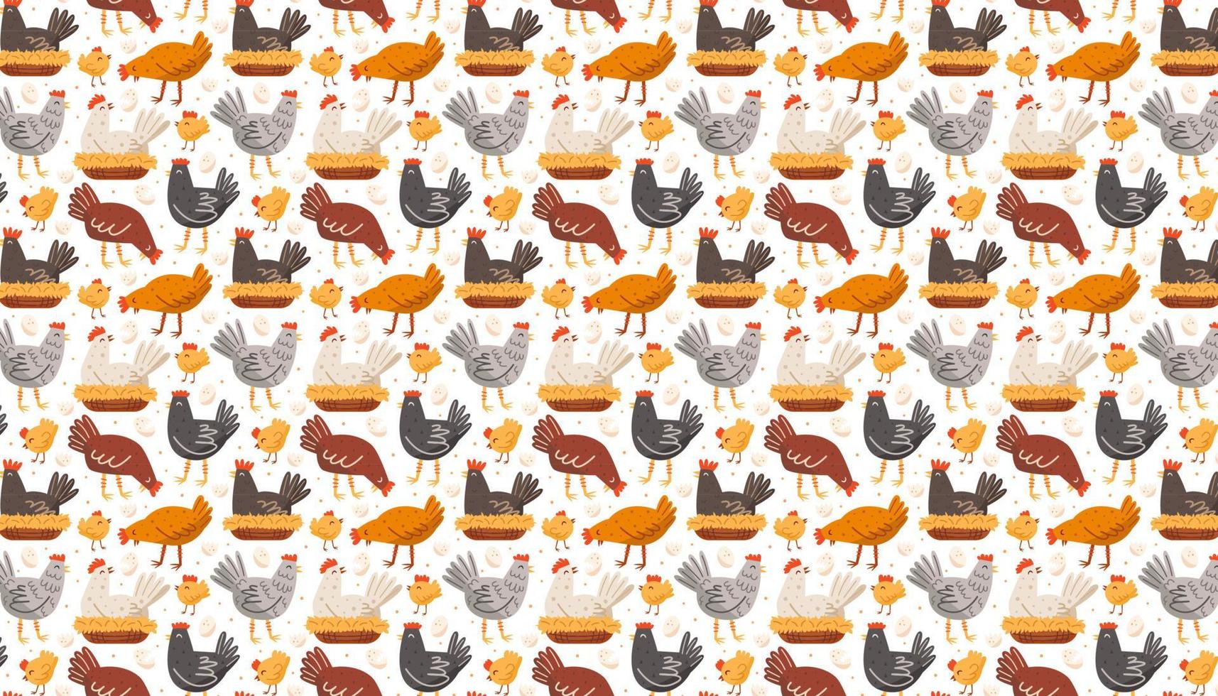 Hen cock chicken egg nest poultry farm pattern texture background banner vector