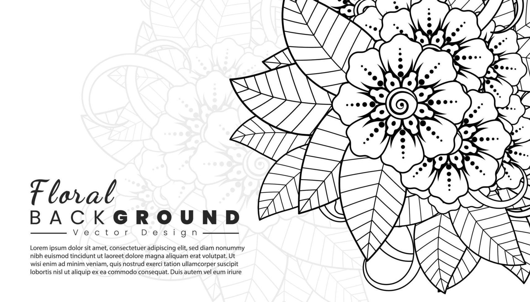 Background with mehndi flowers. Black lines on white background. Banner or card template vector