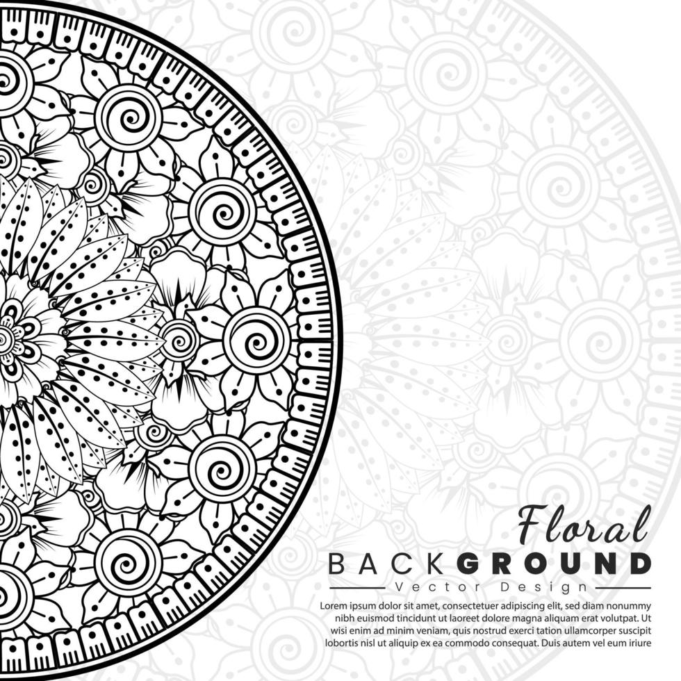 Background with mehndi flowers. Black lines on white background. Banner or card template vector