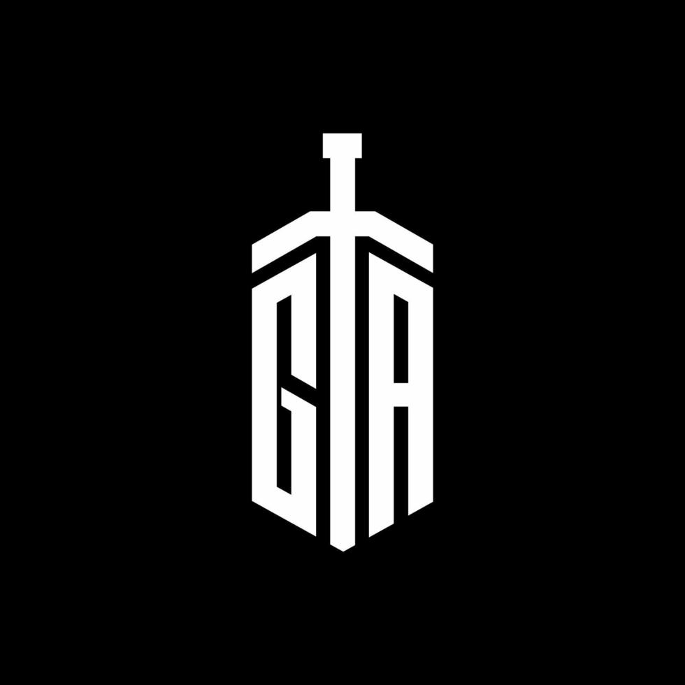monograma del logotipo de ga con plantilla de diseño de cinta de elemento espada vector