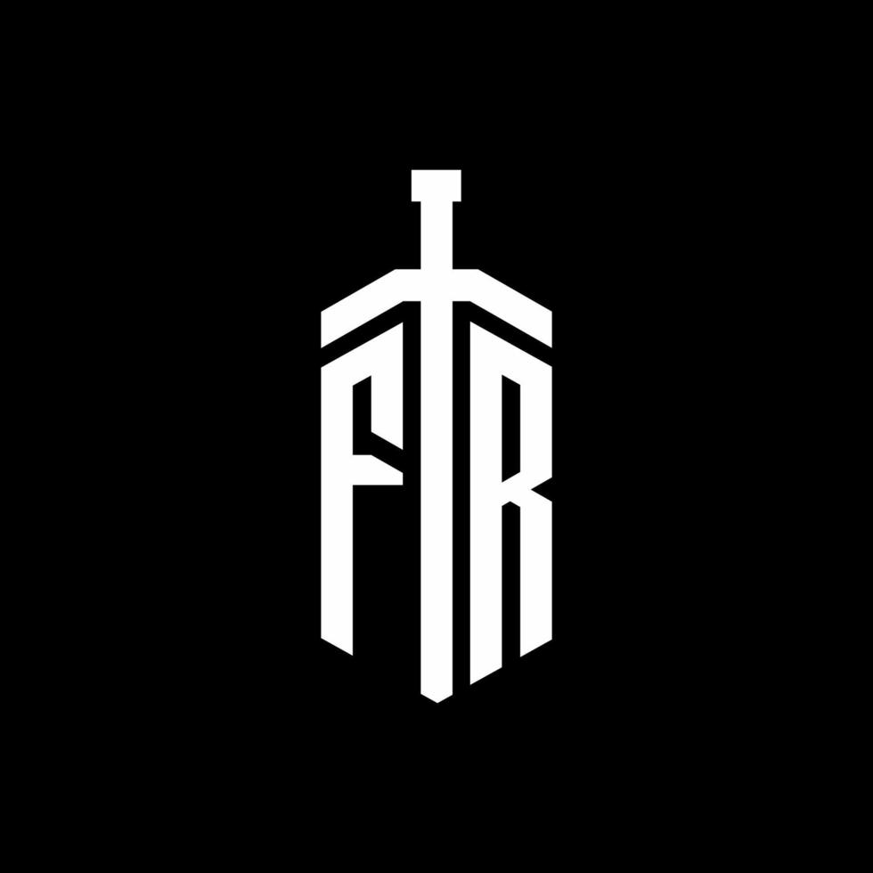 FR logo monogram with sword element ribbon design template vector