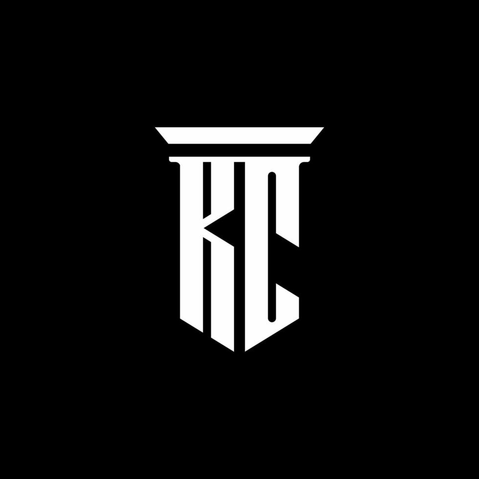 Logotipo del monograma de kc con estilo emblema aislado sobre fondo negro vector