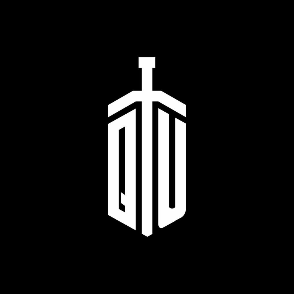qu logo monograma con plantilla de diseño de cinta de elemento de espada vector
