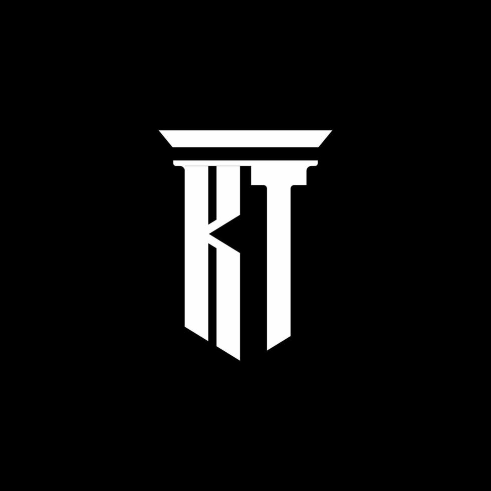 Logotipo de monograma kt con estilo emblema aislado sobre fondo negro vector