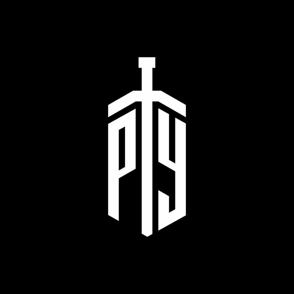 Py logo monograma con plantilla de diseño de cinta de elemento espada vector