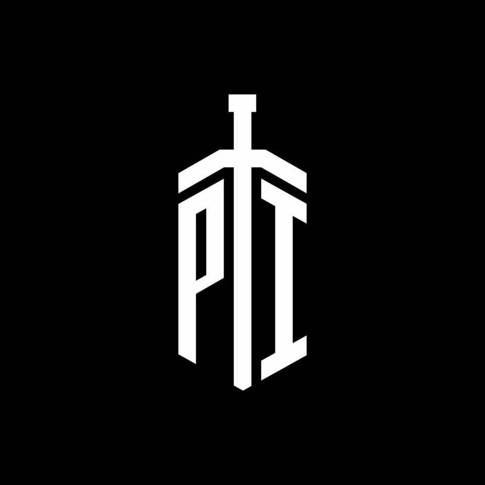 PI logo monogram with sword element ribbon design template vector