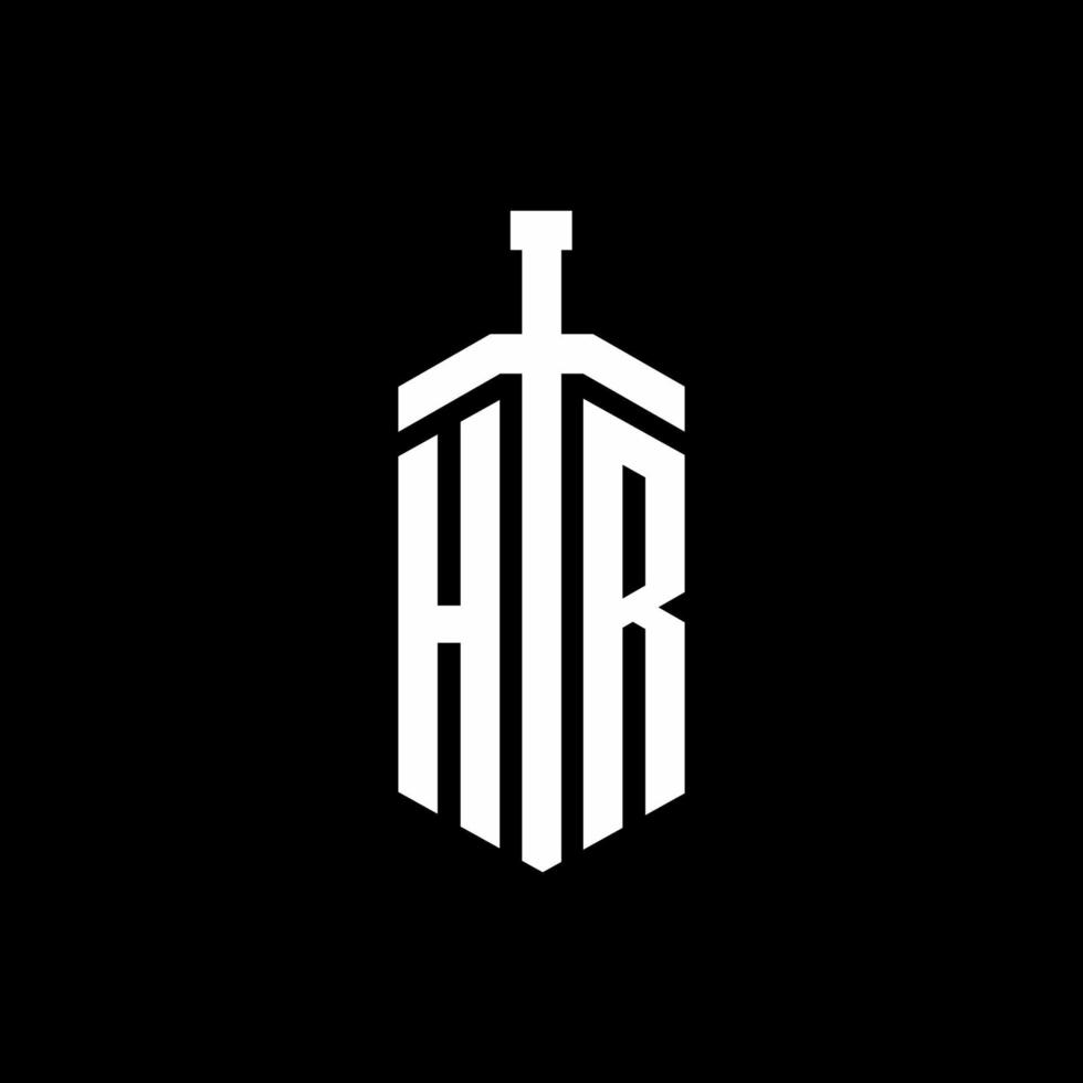HR logo monogram with sword element ribbon design template vector