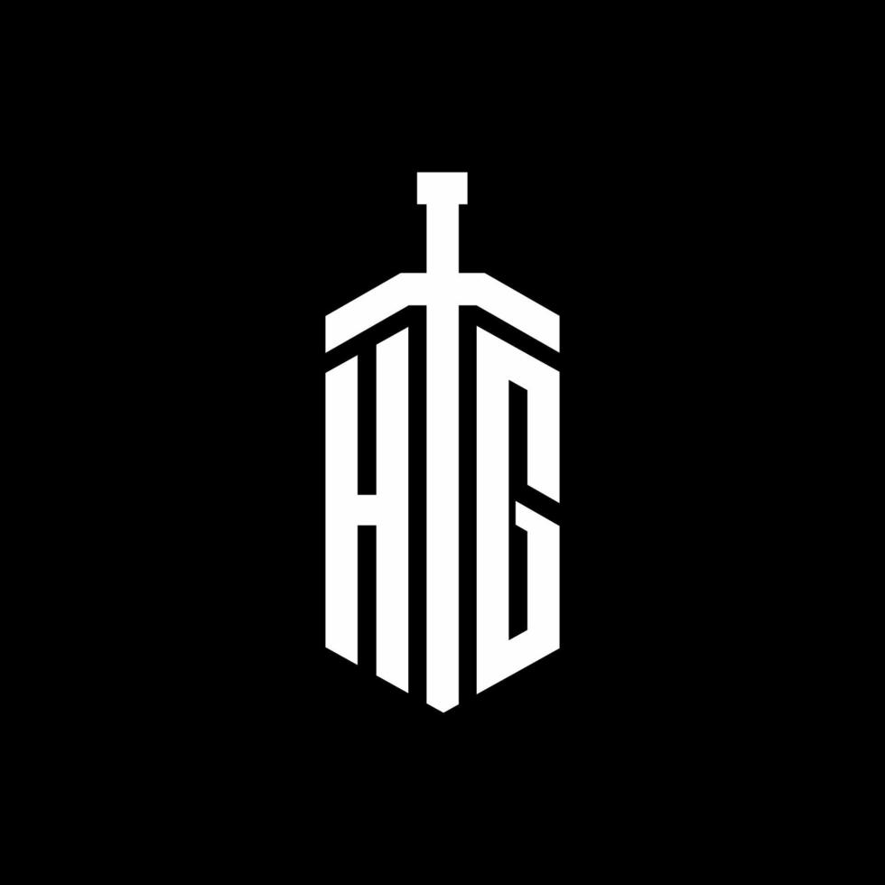 HG logo monogram with sword element ribbon design template vector