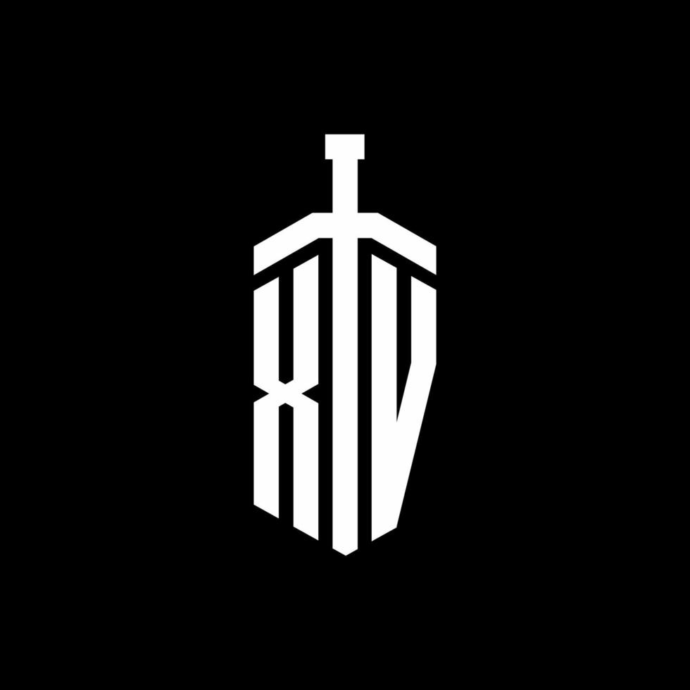 xv logo monograma con plantilla de diseño de cinta de elemento espada vector