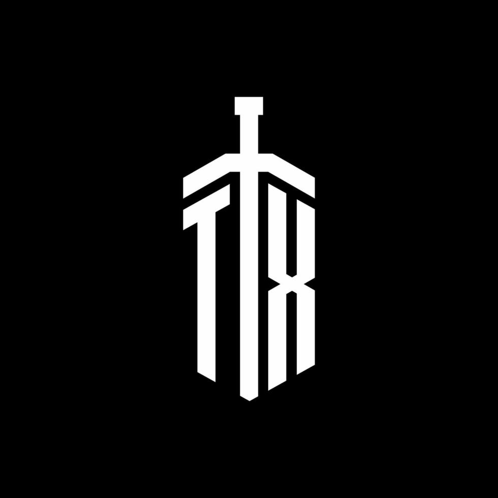 TX logo monogram with sword element ribbon design template vector