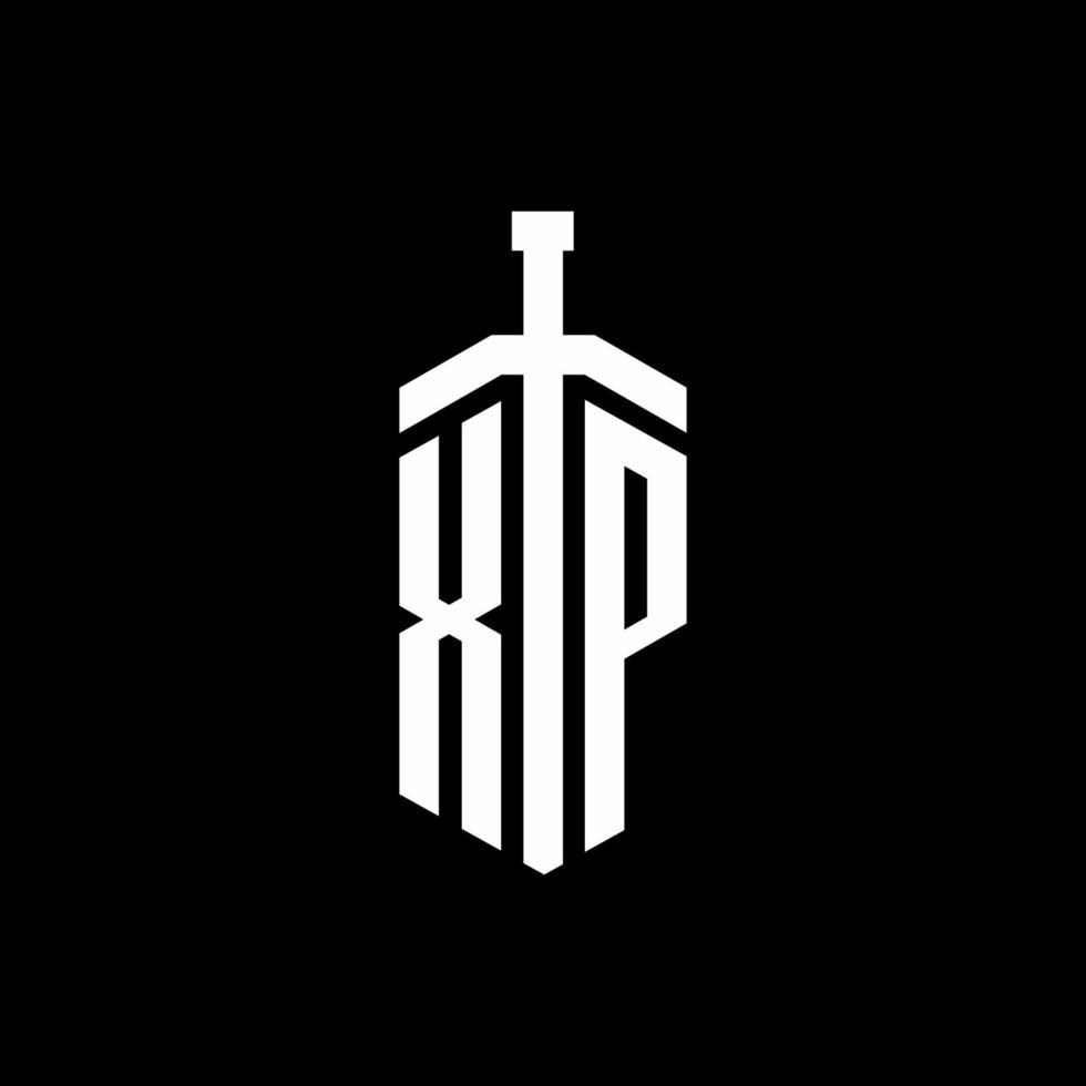 XP logo monogram with sword element ribbon design template vector