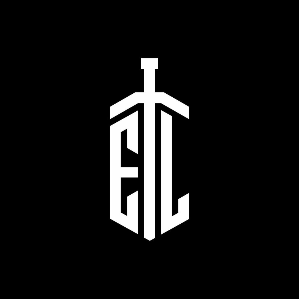 EL logo monogram with sword element ribbon design template vector