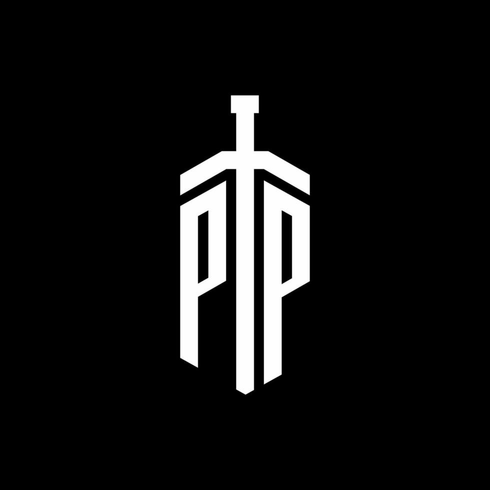 PP logo monograma con plantilla de diseño de cinta de elemento espada vector