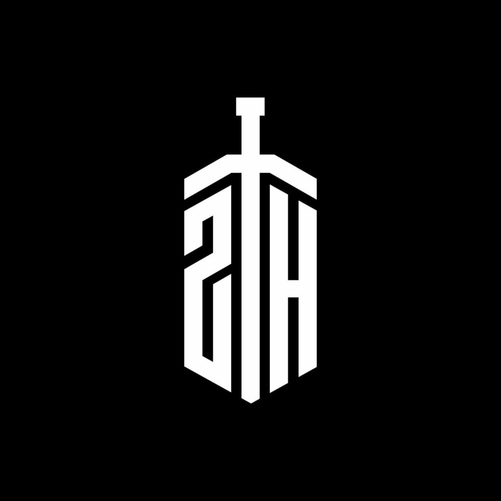 Zh logo monograma con plantilla de diseño de cinta de elemento espada vector