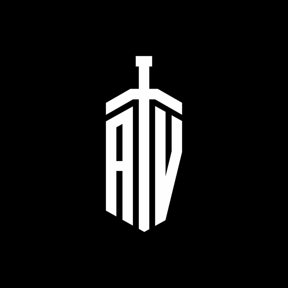 AV logo monogram with sword element ribbon design template vector