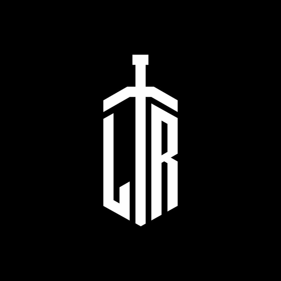 Monograma del logotipo de lr con plantilla de diseño de cinta de elemento espada vector