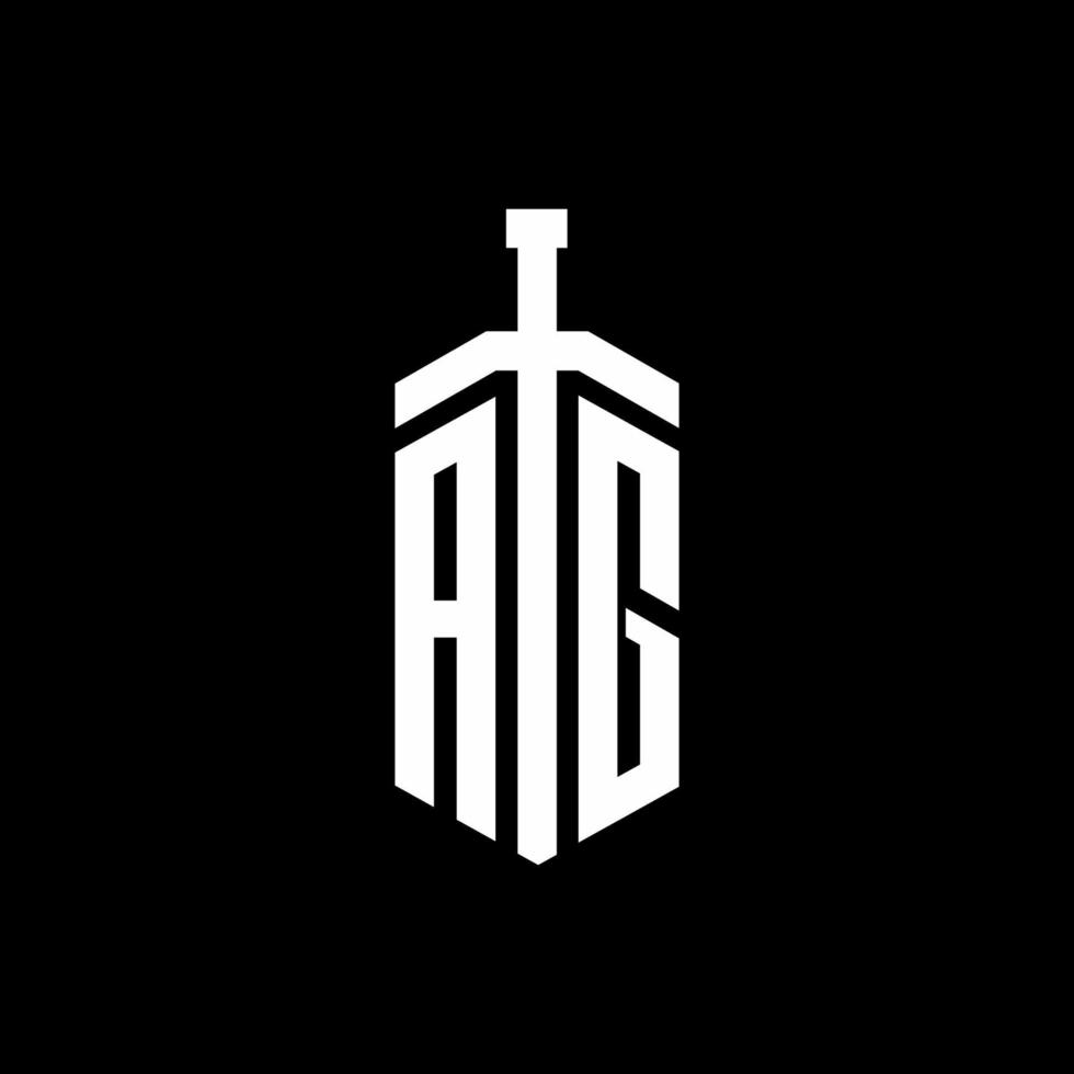 monograma de logotipo ag con plantilla de diseño de cinta de elemento espada vector