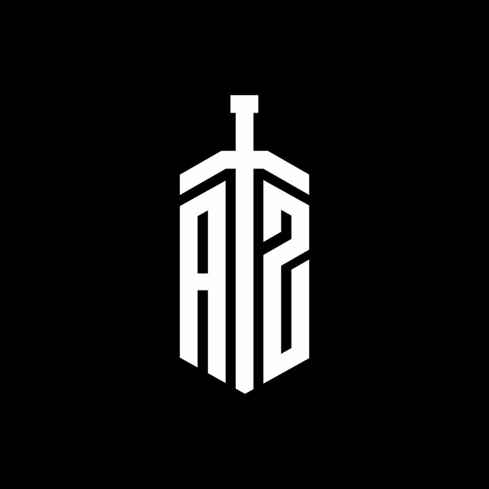 AZ logo monogram with sword element ribbon design template vector