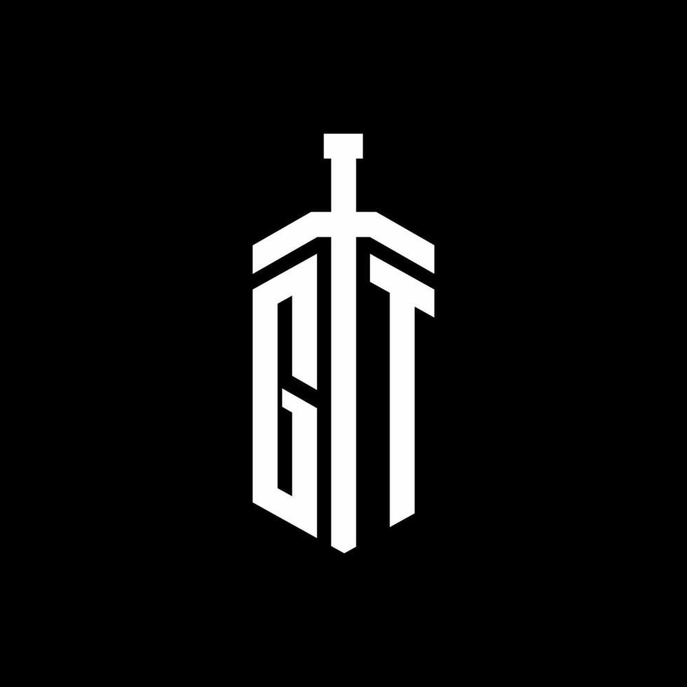 GT logo monogram with sword element ribbon design template vector