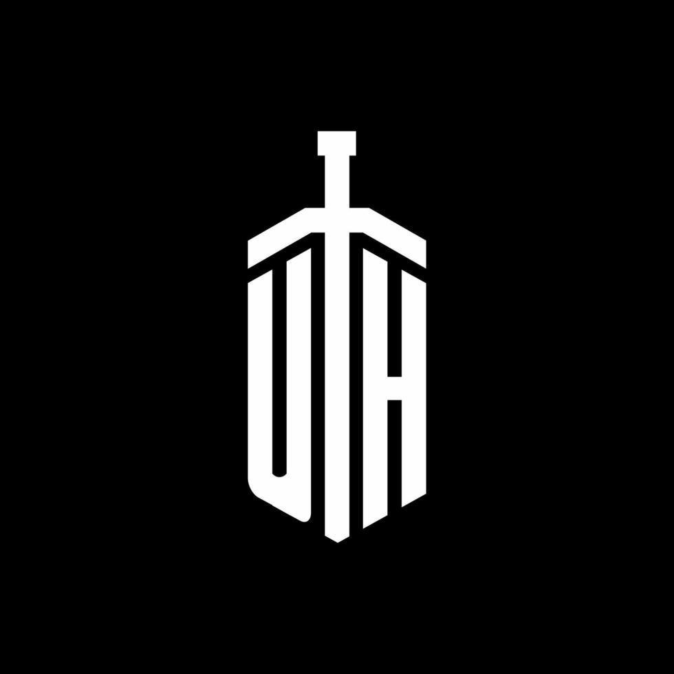 UH logo monogram with sword element ribbon design template vector