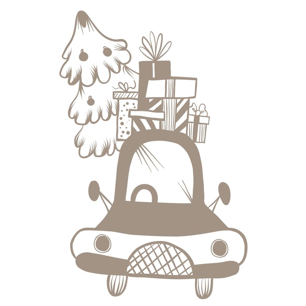 Christmas Car with gifts and  tree vector