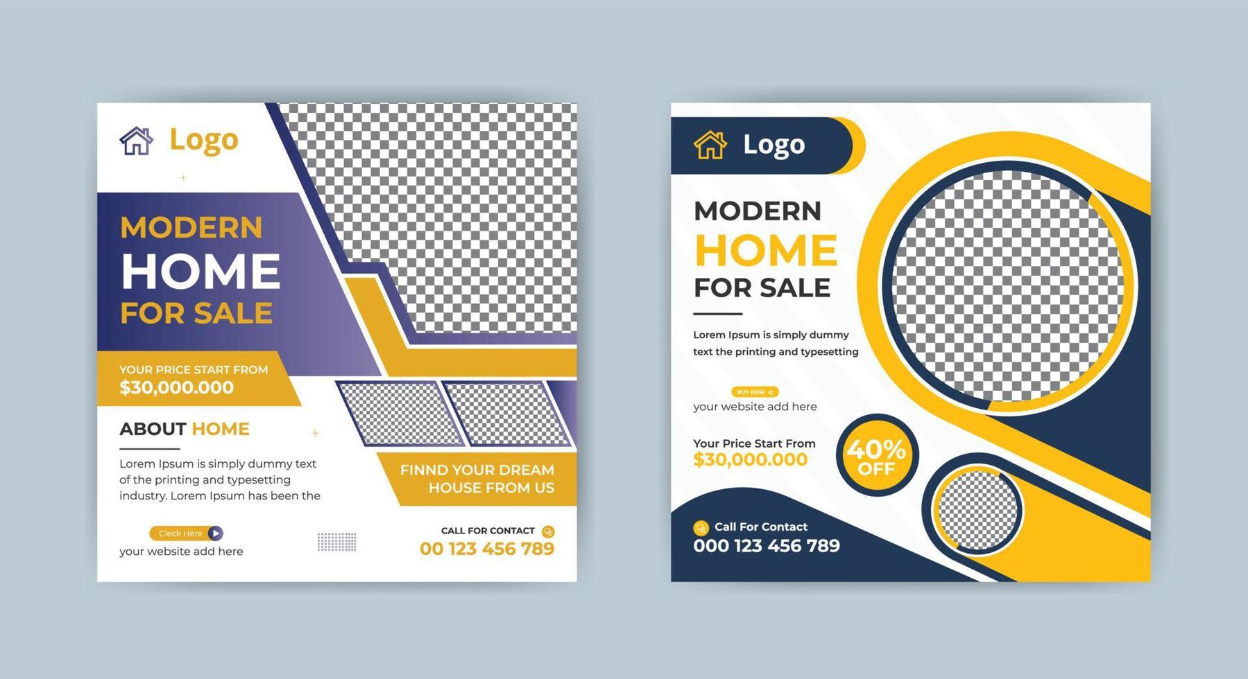 Real estate social media post house property Instagram post, or square web banner design vector