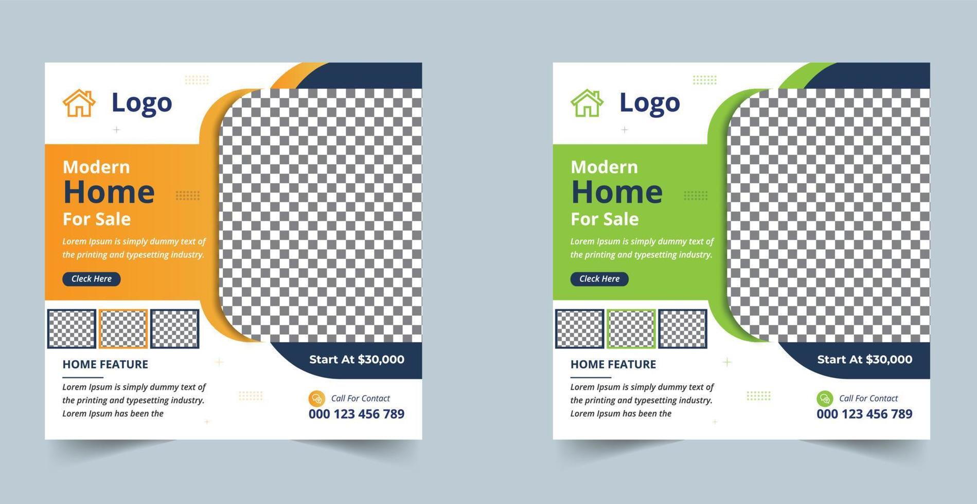 Real estate social media post house property Instagram post, or square web banner design vector