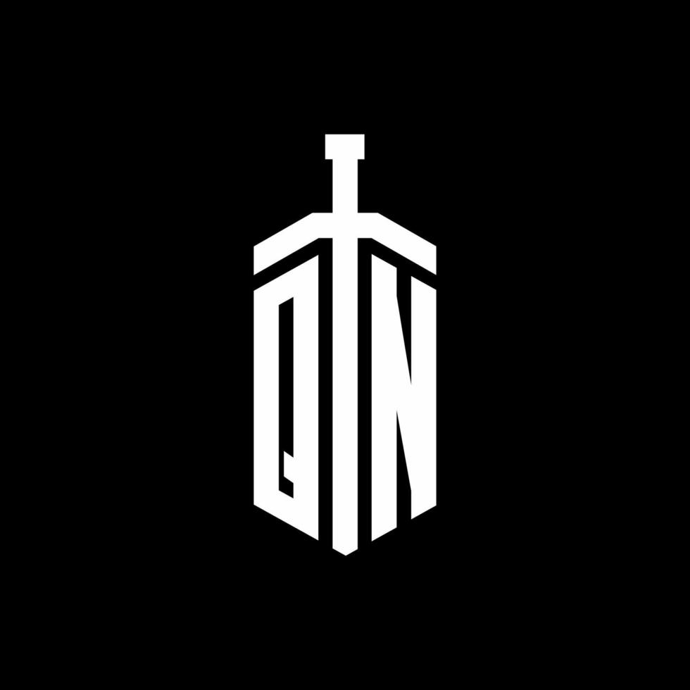 qn logo monograma con plantilla de diseño de cinta de elemento espada vector