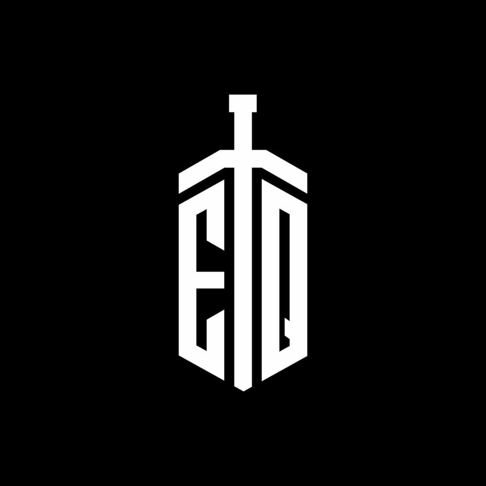 EQ logo monogram with sword element ribbon design template vector