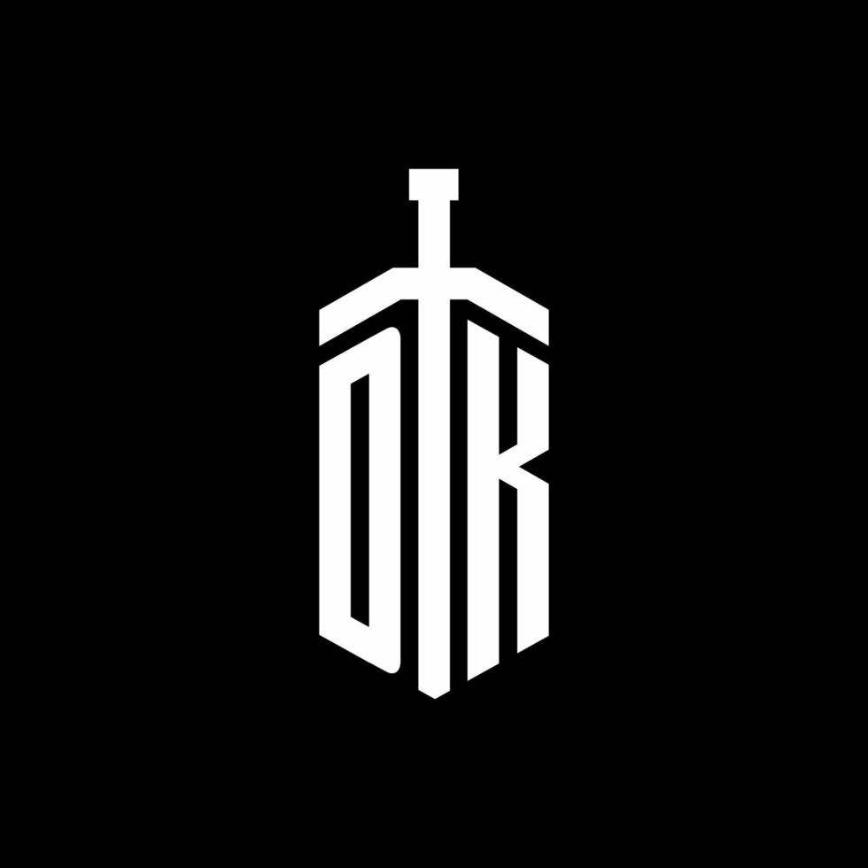 DK logo monogram with sword element ribbon design template vector