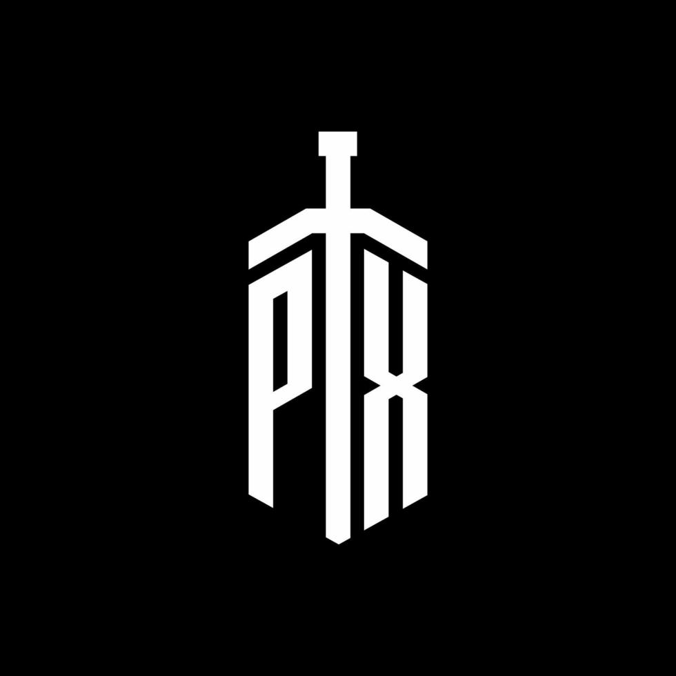 PX logo monogram with sword element ribbon design template vector