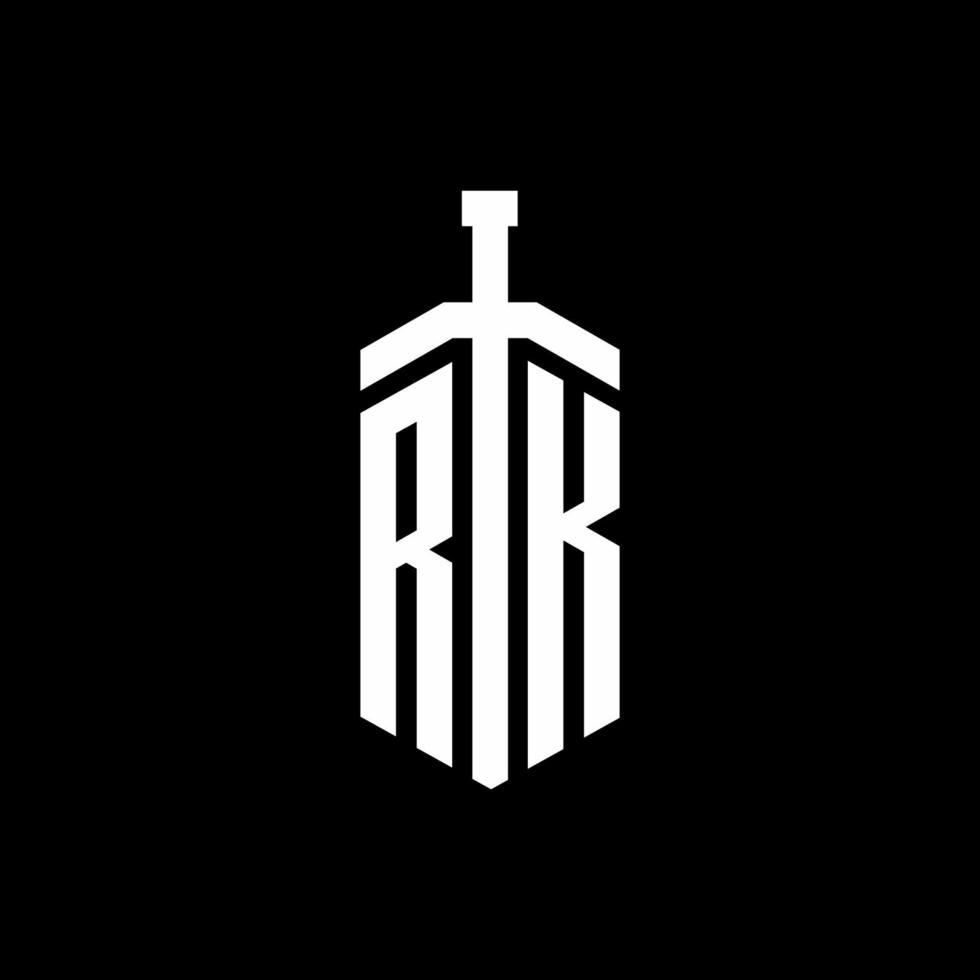 RK logo monogram with sword element ribbon design template vector