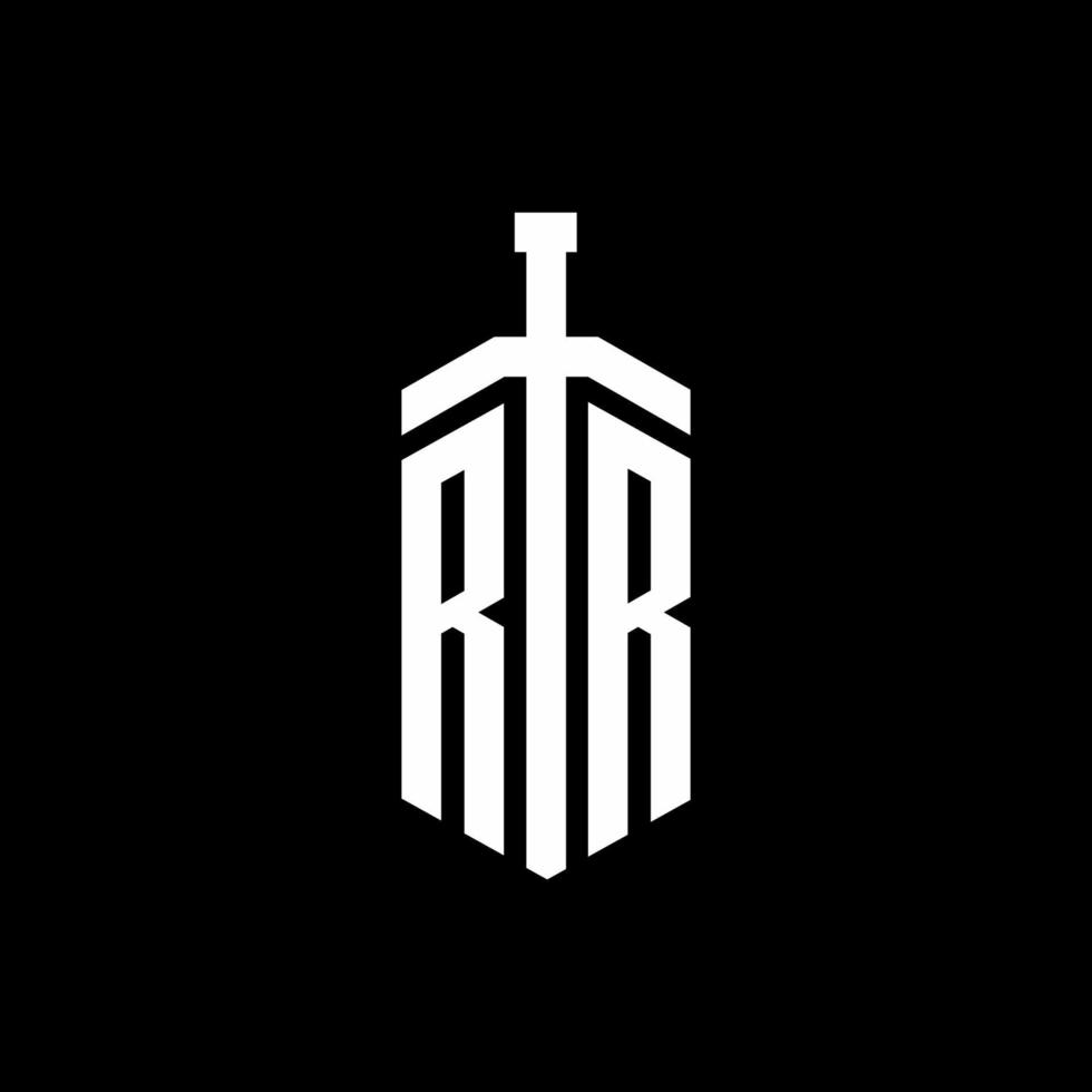 Monograma de logotipo rr con plantilla de diseño de cinta de elemento espada vector