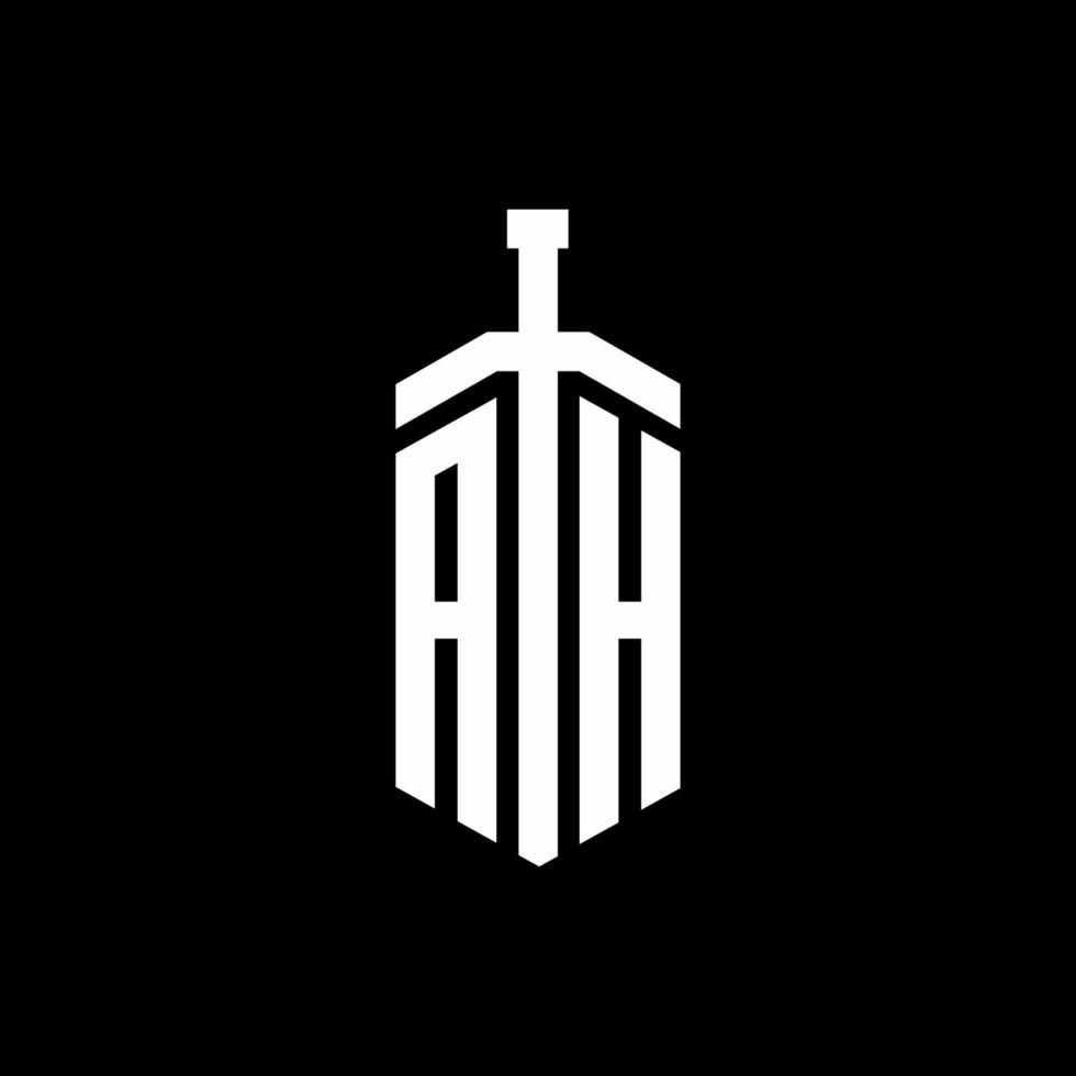 AH logo monogram with sword element ribbon design template vector