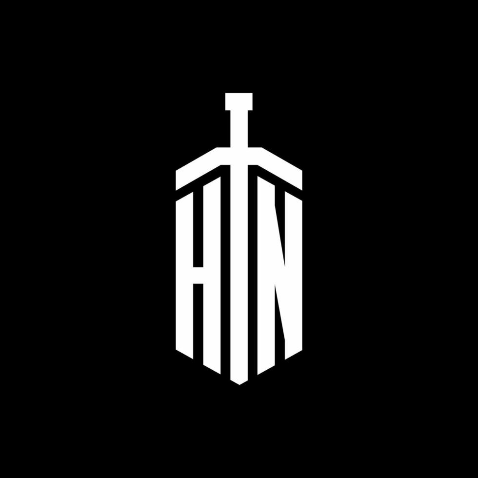 monograma del logotipo de hn con plantilla de diseño de cinta de elemento espada vector