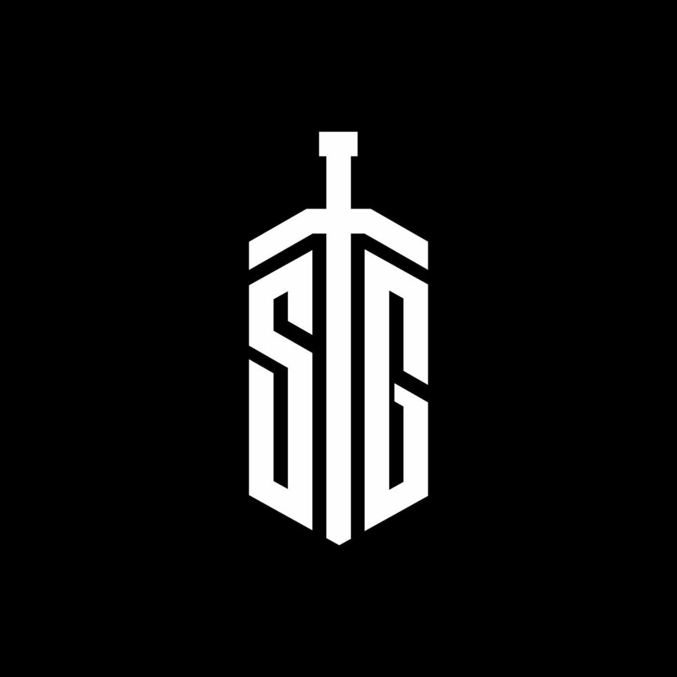 SG logo monogram with sword element ribbon design template vector