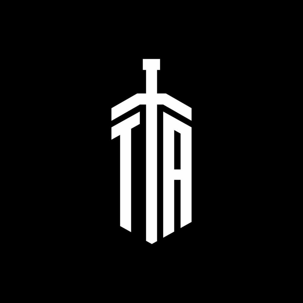 TA logo monogram with sword element ribbon design template vector