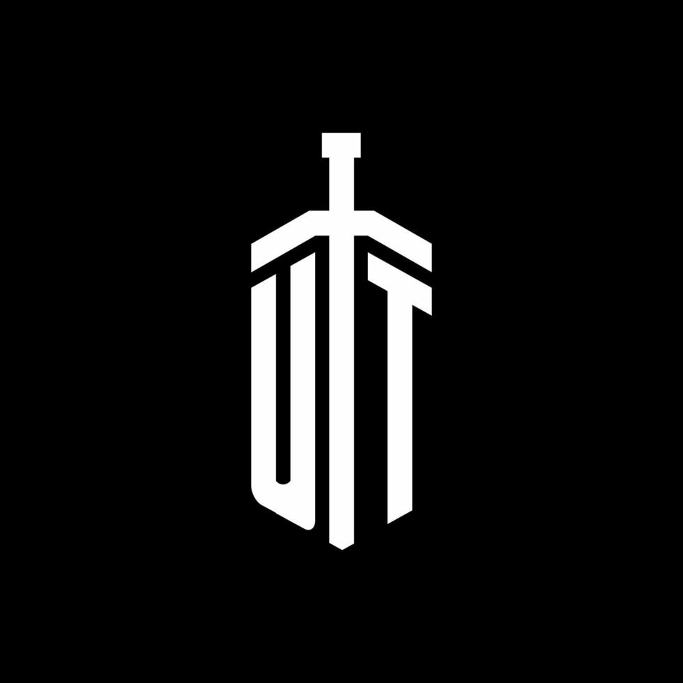 UT logo monogram with sword element ribbon design template vector