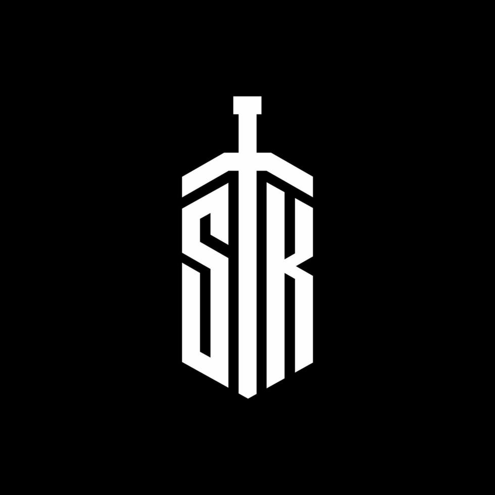 monograma del logotipo de sk con plantilla de diseño de cinta de elemento de espada vector