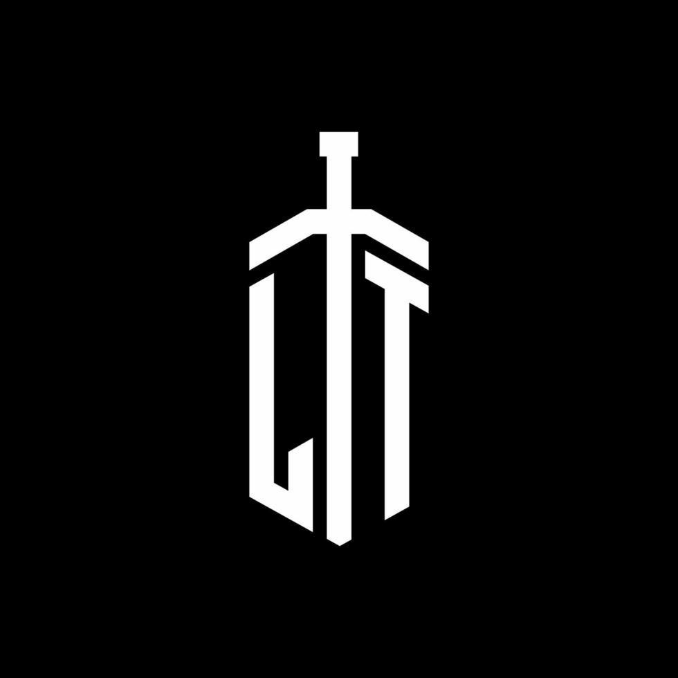 LT logo monogram with sword element ribbon design template vector