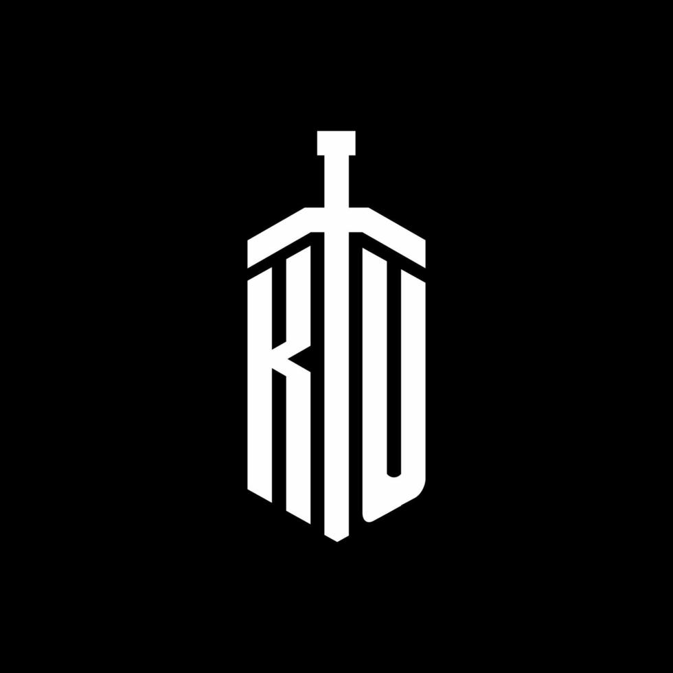 KU logo monogram with sword element ribbon design template vector