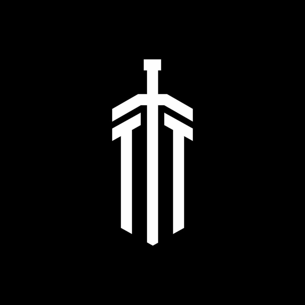 TT logo monogram with sword element ribbon design template vector