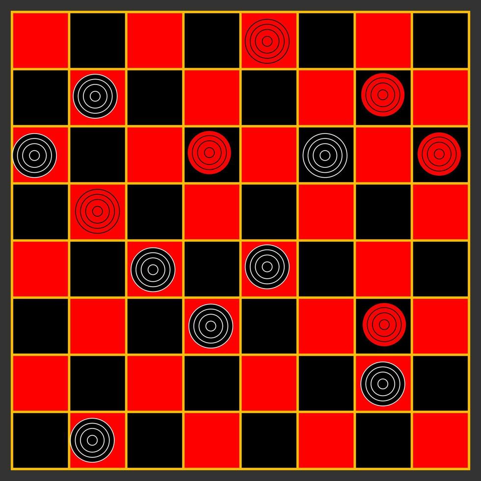 Red and Black Draughts Checkered Board Game vector
