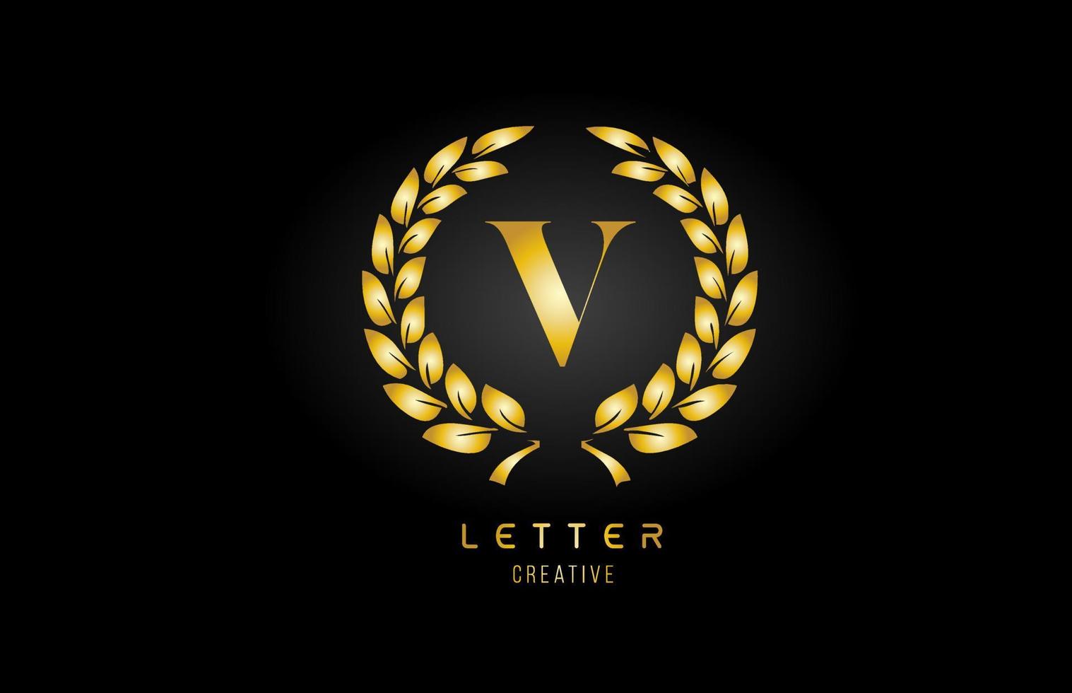 gold golden V alphabet letter logo icon with floral design for business and company vector