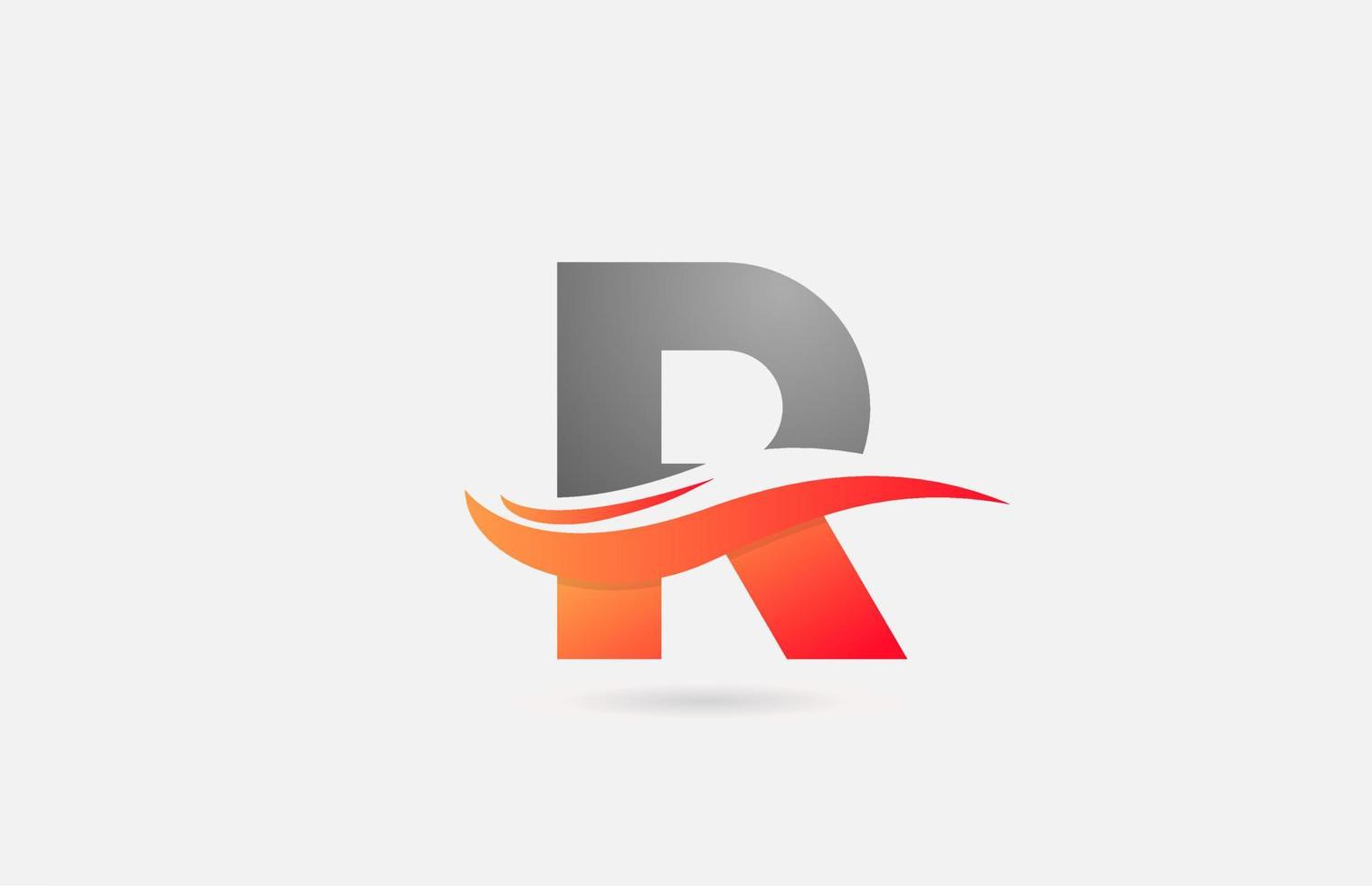 orange grey R alphabet letter logo icon for business and company with swoosh design vector
