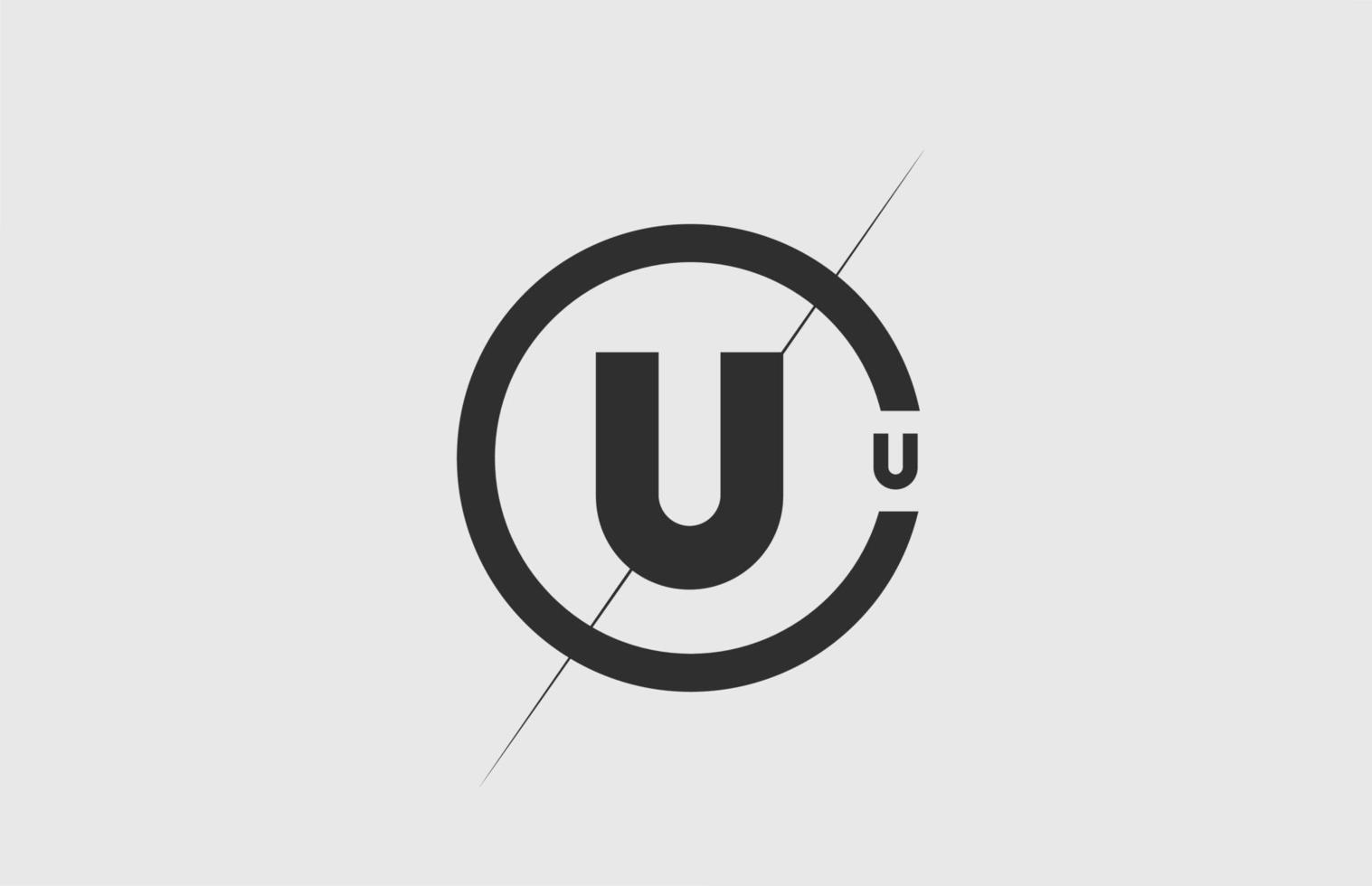 black white alphabet U letter logo icon. Simple line and circle design for company corporate vector