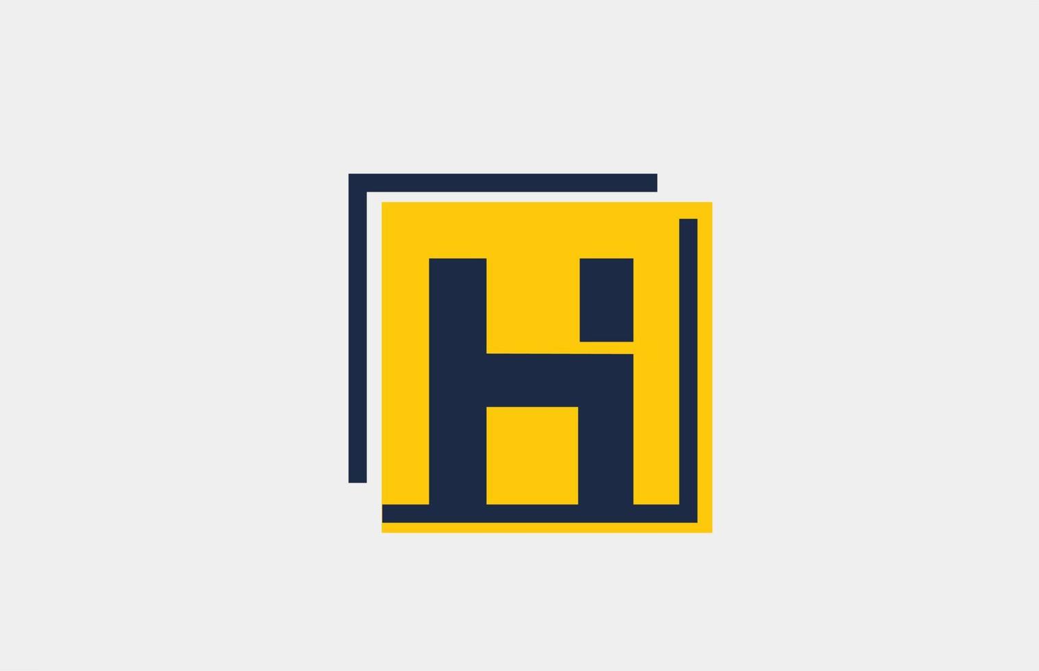 Diseño de icono de logotipo de letra del alfabeto cuadrado azul amarillo h para negocios y empresa vector