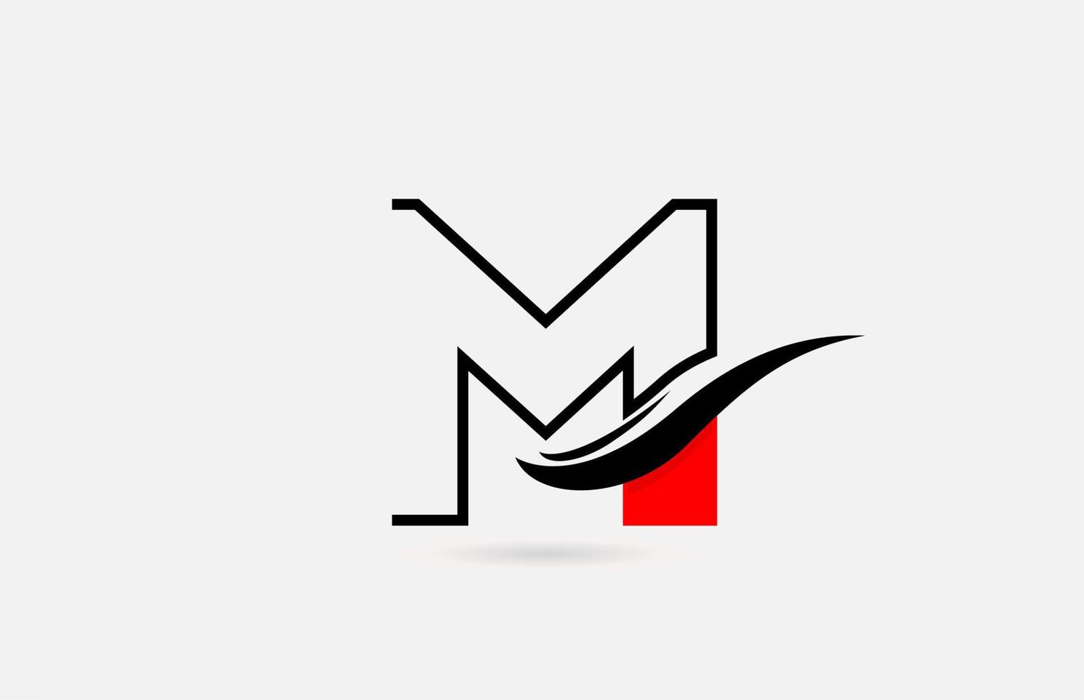 M red black alphabet letter logo icon for company with line design vector